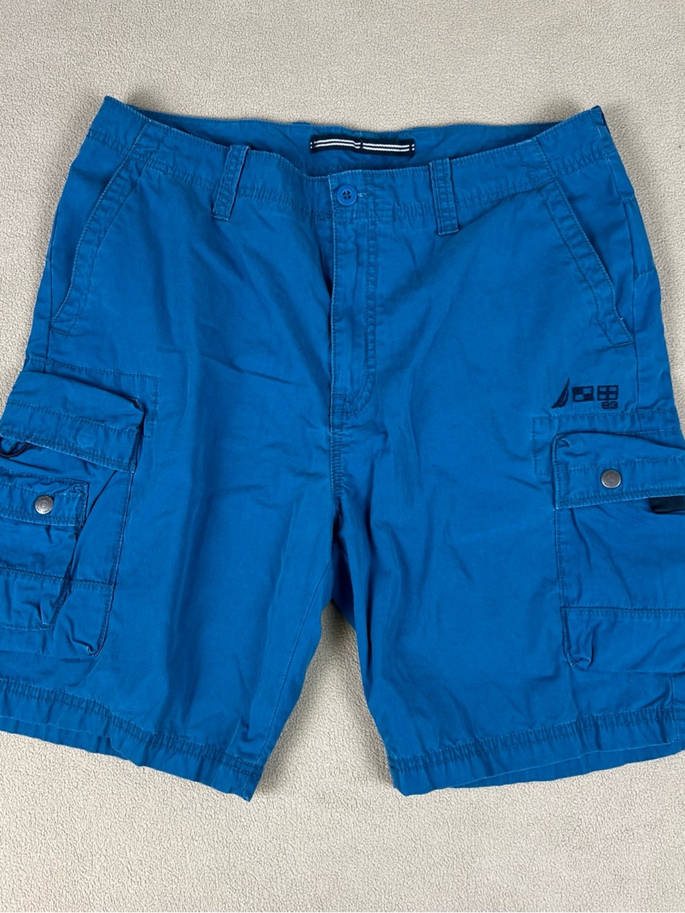 Nautica NS-1983 Cargo Shorts, 100% Cotton. Blue. Button Pocket. Men's Sz 34W